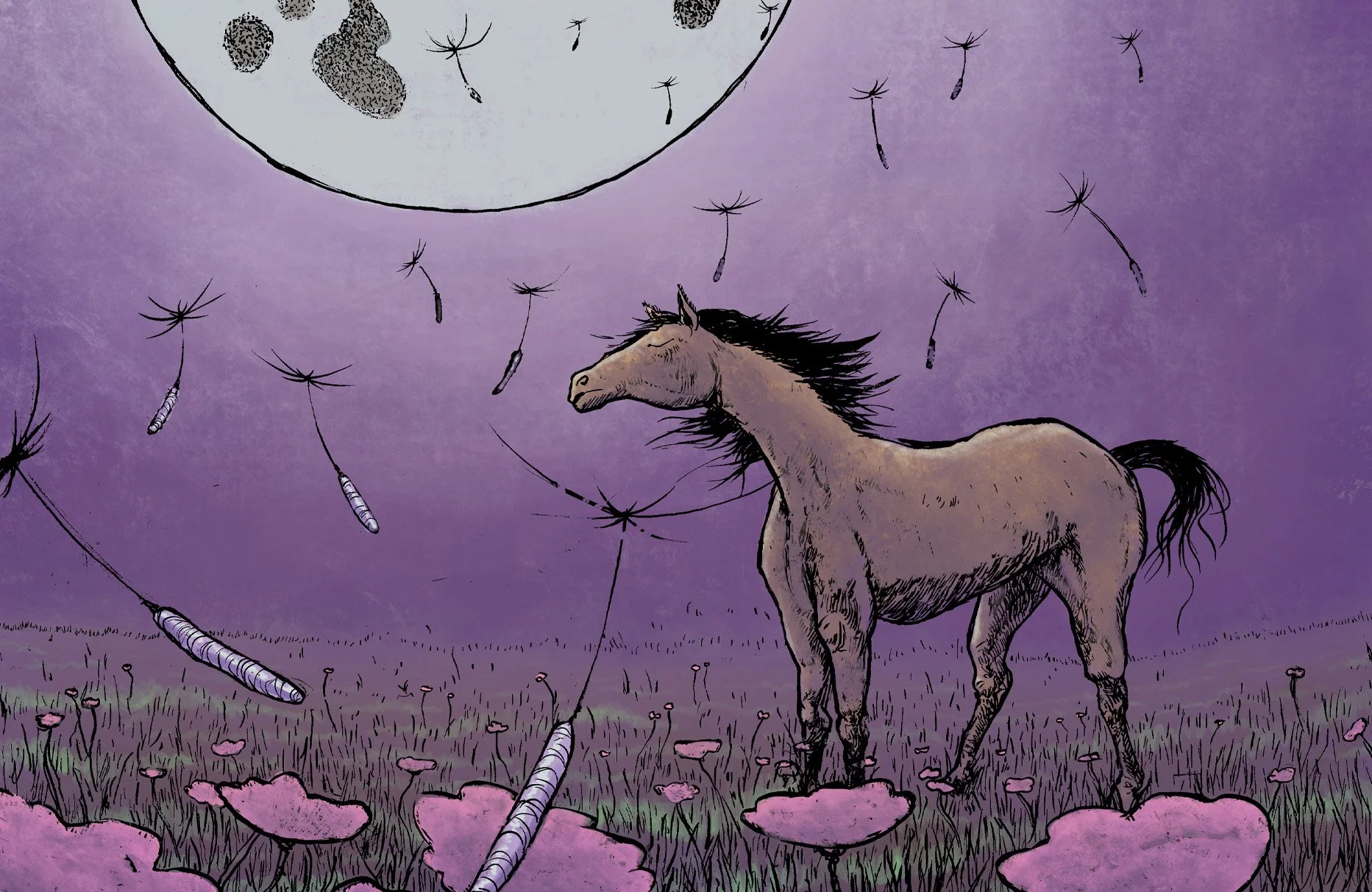 "Moon Horse - Pray"    Gouache on Paper/Procreate