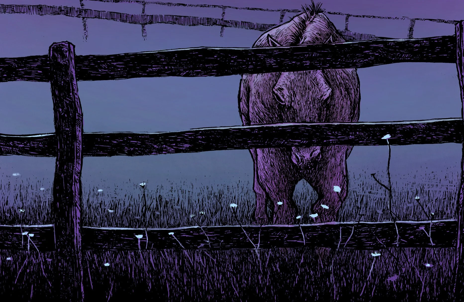 "Moon Horse - Fenced"    Gouache on Paper/Procreate