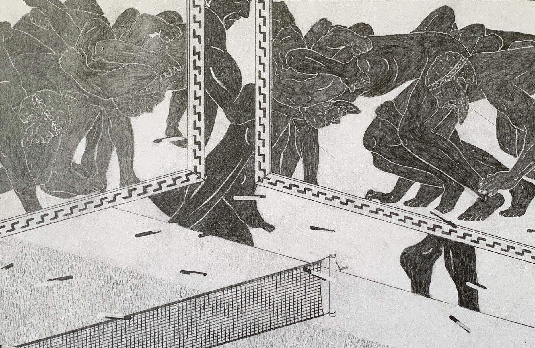 "Tennis Fight"  Pencil on Paper