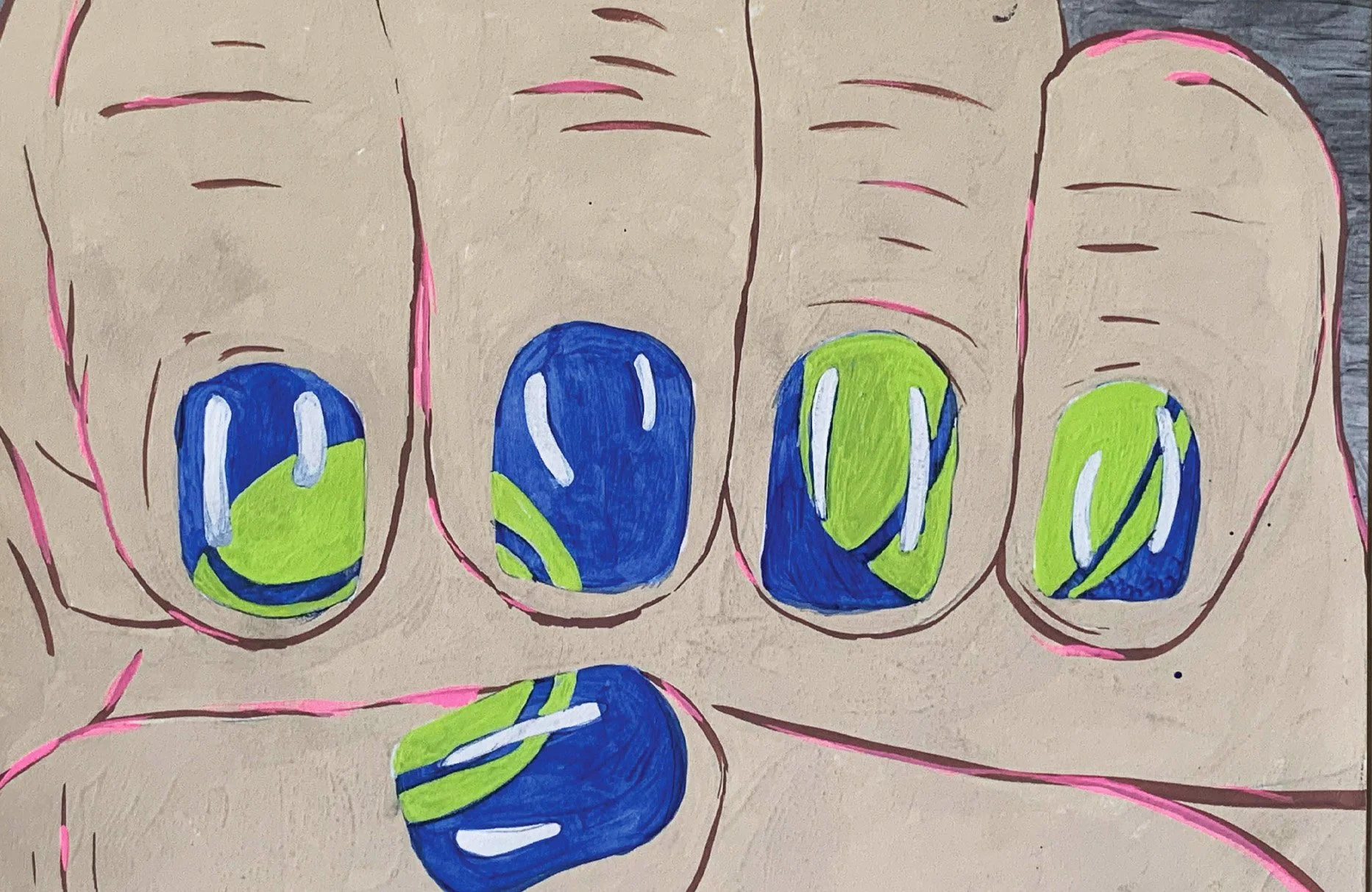 "Tennis Manicure"    Gouache on Paper