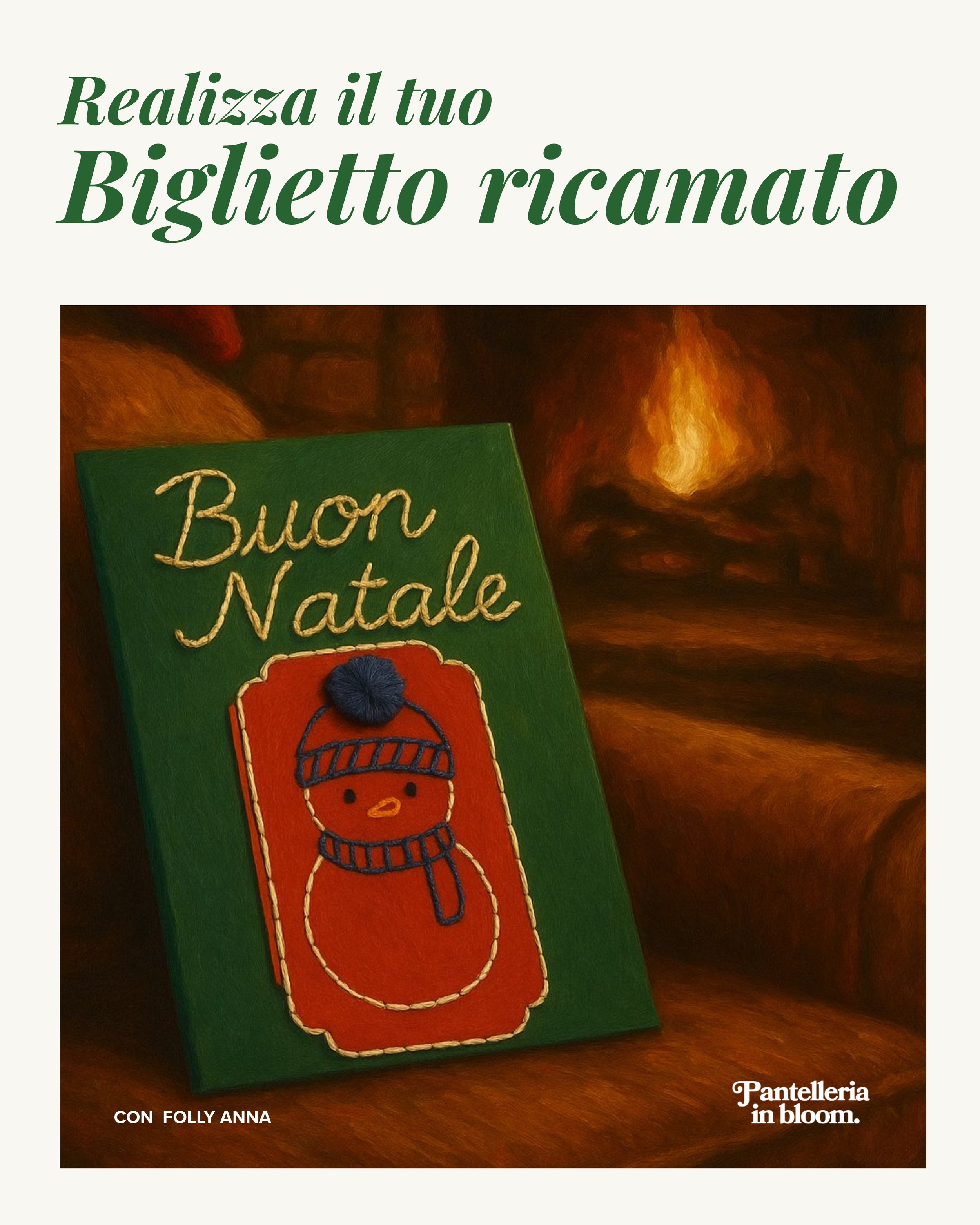 Un laboratorio creativo di card di Natale ricamate a mano, realizzate con carta, tessuti e materiali da cucito per comporre biglietti unici e personalizzati.

Un’occasione per rallentare, creare e immergersi nell’atmosfera natalizia di Pantelleria in
