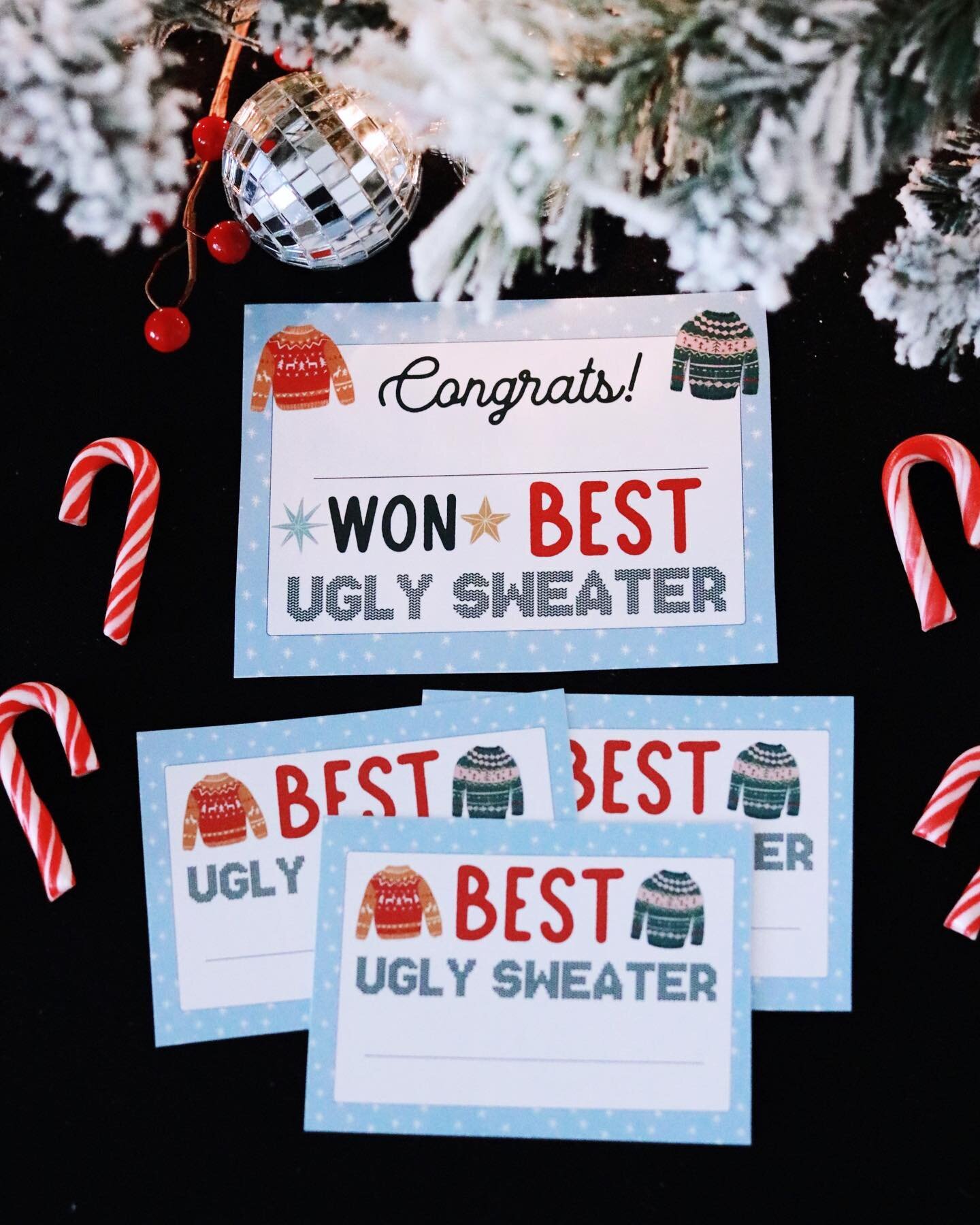Cast your vote 🗳️ who won the best ugly sweater contest ?! Printables for my ugly sweater theme party are available for all @auntie_tay members 🥳
.
.
#printableparty #uglysweater #uglysweaterparty #christmasparty #holidayparty #holidaypartyideas #a