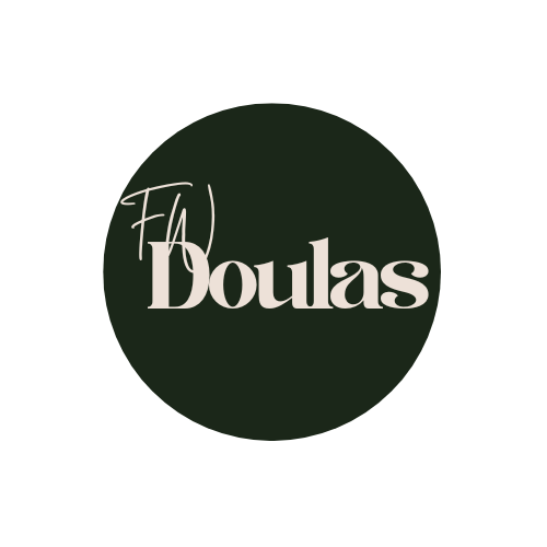 A black circular logo with the words 'FHA Doulas' written in white and beige text inside.