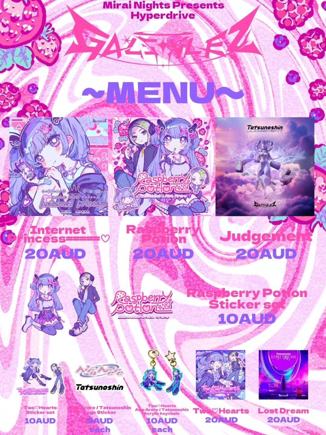 The Tatsunoshin merch has dropped!!! 
Get your @galstylez_official merch straight from Japan at our merch stall!!! 
Get exclusive @tatsunoshinmusic x @aira_arere
◇ CDs 
◇ Stickers
◇ Acrylic Keychains
From their latest releases!
These will only b