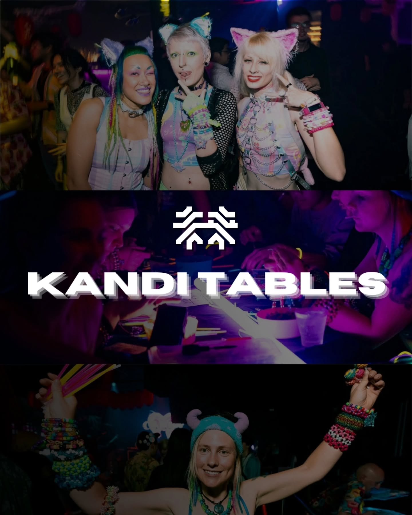 Kandi has a long history at raves, becoming popular during the 90's and is a key part of Mirai! 

Take the time to sit down and make your own Kandi, chill and meet new people! 

Don't let inexperience stop you as we have amazing volunteers who can he