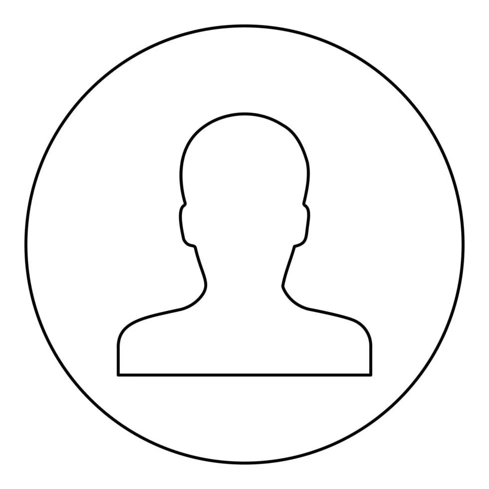 Outline of a person inside a circular frame, representing a user profile icon.