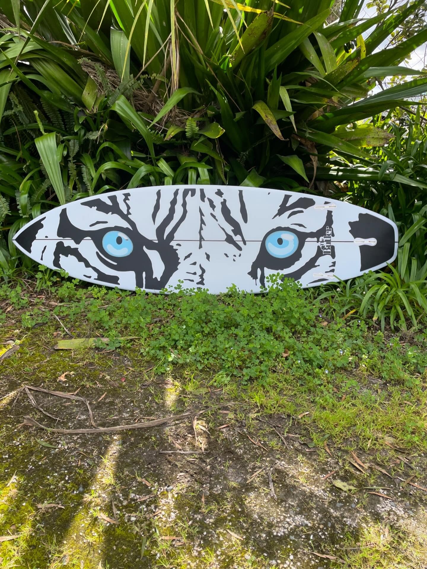 Custom 6&rsquo;0&rdquo; Butler we did for Tim. We have done many different takes on shark deterrent graphics over the years but this has to be one of my favorites. Tim came to us with an idea and some pictures and with a lot of tape, a razor blade an