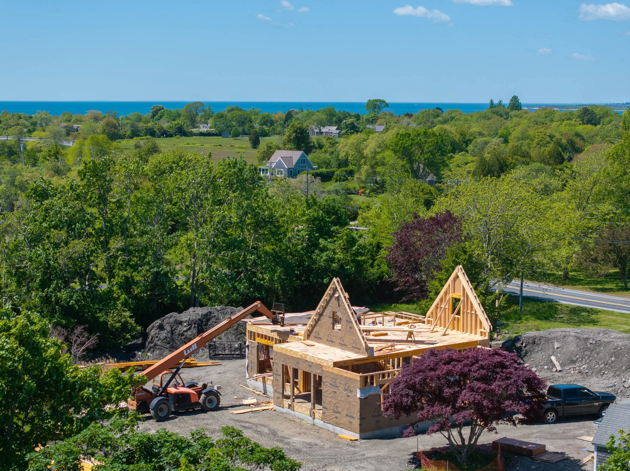 Framing is taking shape on this coastal custom home.
