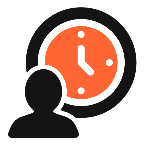 Silhouette of a person with an orange clock icon