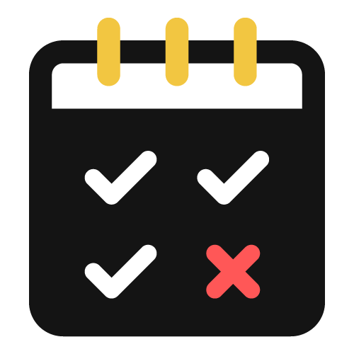 Calendar icon with check marks and an X