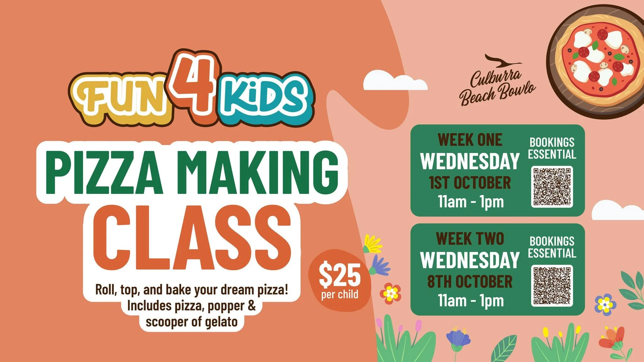 Our Pizza Making Workshop for Kids kicks off tomorrow! 🙌
Spots are filling fast &mdash; be sure to book your slot now so your little chefs don&rsquo;t miss out on the fun (and the tasty pizzas 😋&mdash; https://www.culburrabowling.com.au/whats-on

W