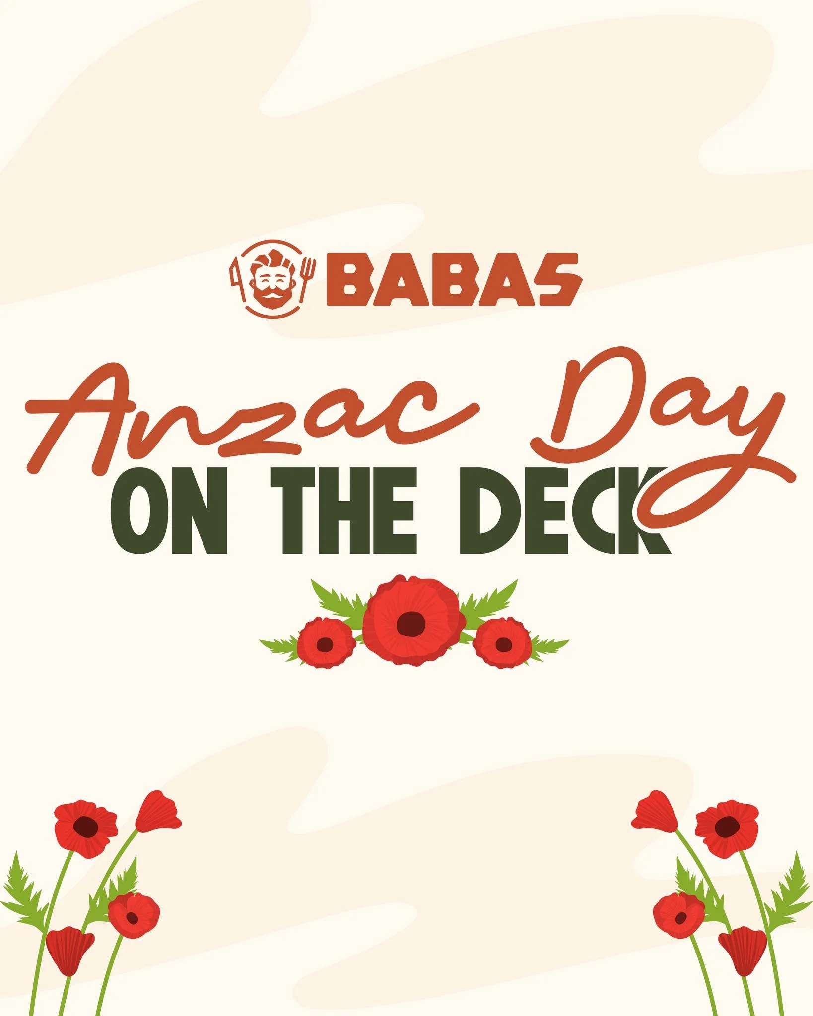 Babas will be back this ANZAC Day from 1pm to 4pm.

Come by and enjoy a $15 Doner Kebab, with your choice of beef or char-grilled falafel.

Loaded with lettuce, cheese, onion, hummus and tabouli, and finished with your choice of BBQ, tomato, chilli o