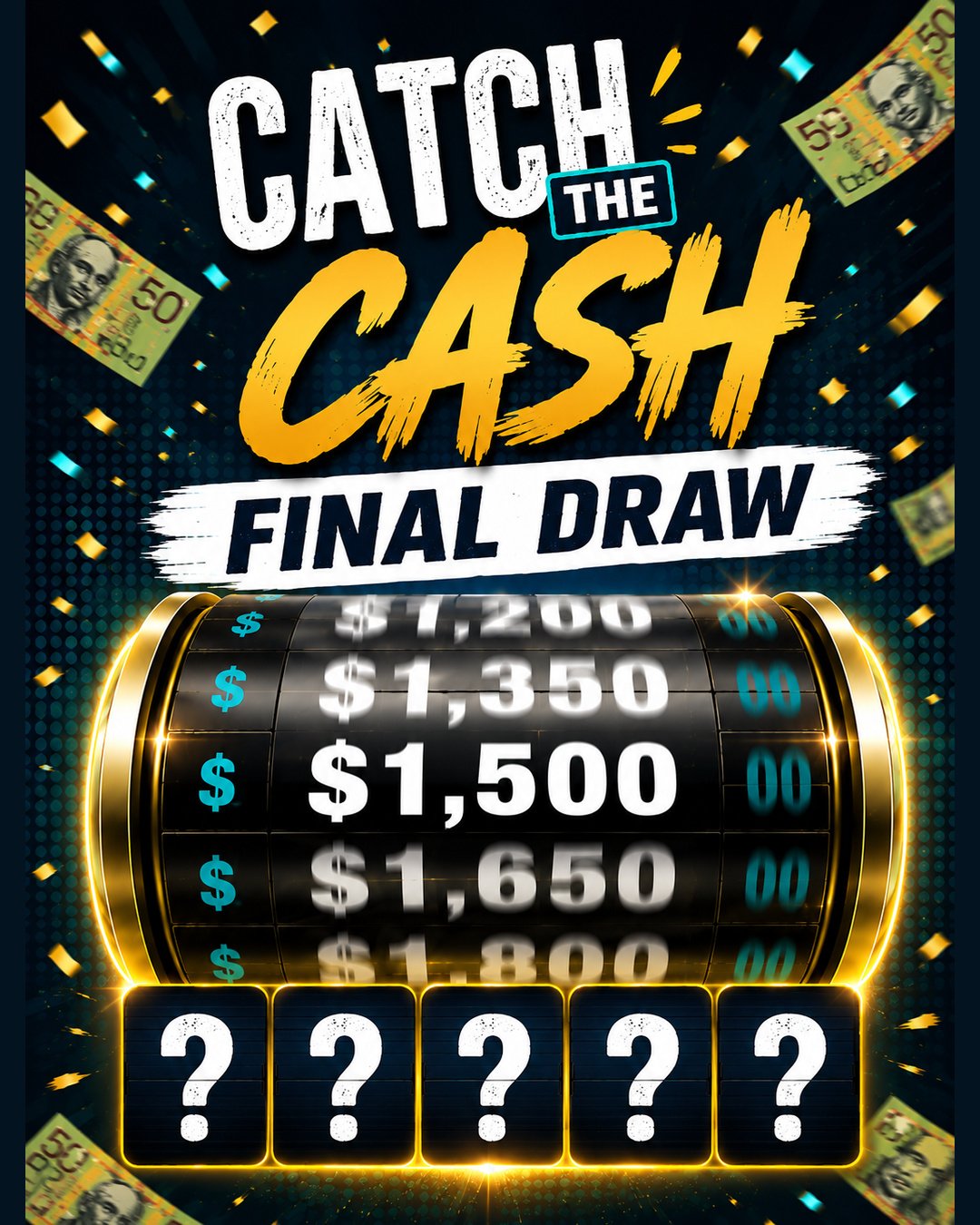 💰 TOMORROW NIGHT - THE FINAL CATCH THE CASH! 💰

And there&rsquo;s at least $1,575 MUST BE WON! 👀🔥

The final jackpot could climb all the way to $2,175, depending on what happens in tomorrow night&rsquo;s eight $75 draws.

💸 All 8 prizes claimed?