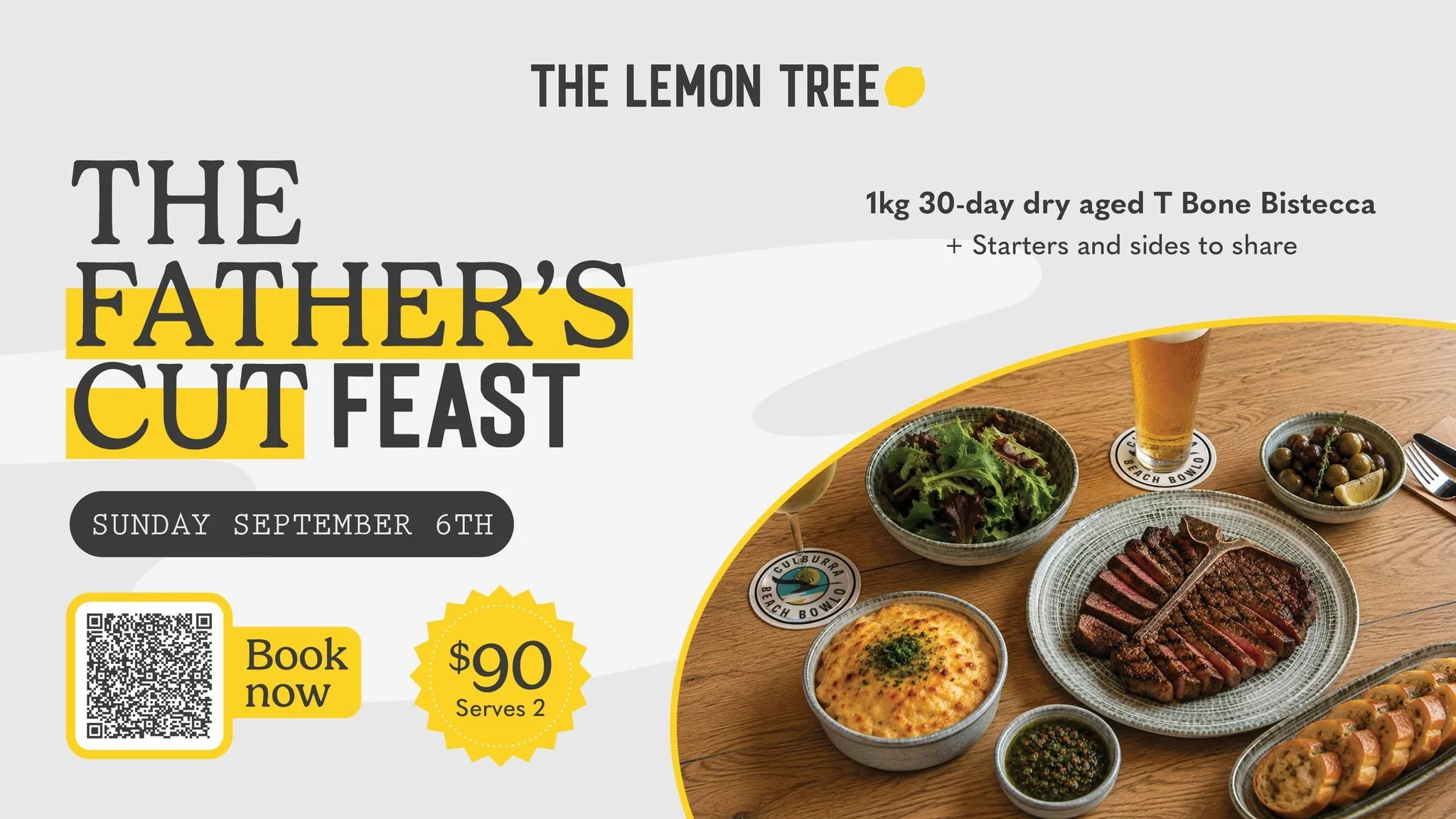 🥩 THE FATHER&rsquo;S CUT FEAST 🥩

Make Father&rsquo;s Day extra special this year with a feast made for Dad at The Lemon Tree. 💛

Join us on Sunday 6th September for The Father&rsquo;s Cut Feast &mdash; a special menu designed to serve 2 people fo