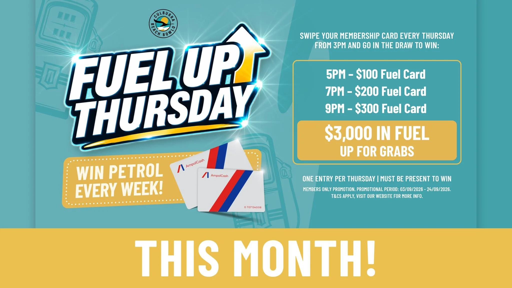 ⛽🚗 FUEL UP THURSDAY STARTS BACK UP AGAIN TONIGHT! 🚗⛽

With the cost of filling up the car, who wouldn&rsquo;t love the chance to score a FREE FUEL CARD?

Starting TONIGHT at Culburra Bowlo, we&rsquo;re giving our members the chance to WIN PETROL EV