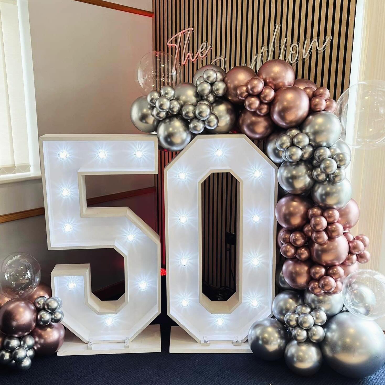 Radiant in Rose Gold! 

Light up numbers by us @mf_iom 
Balloons by @littlebigballoonsiom 

#lightupnumbers #lightup50 #milestonebirthday #party #birthdayparty #birthday #lednumbers