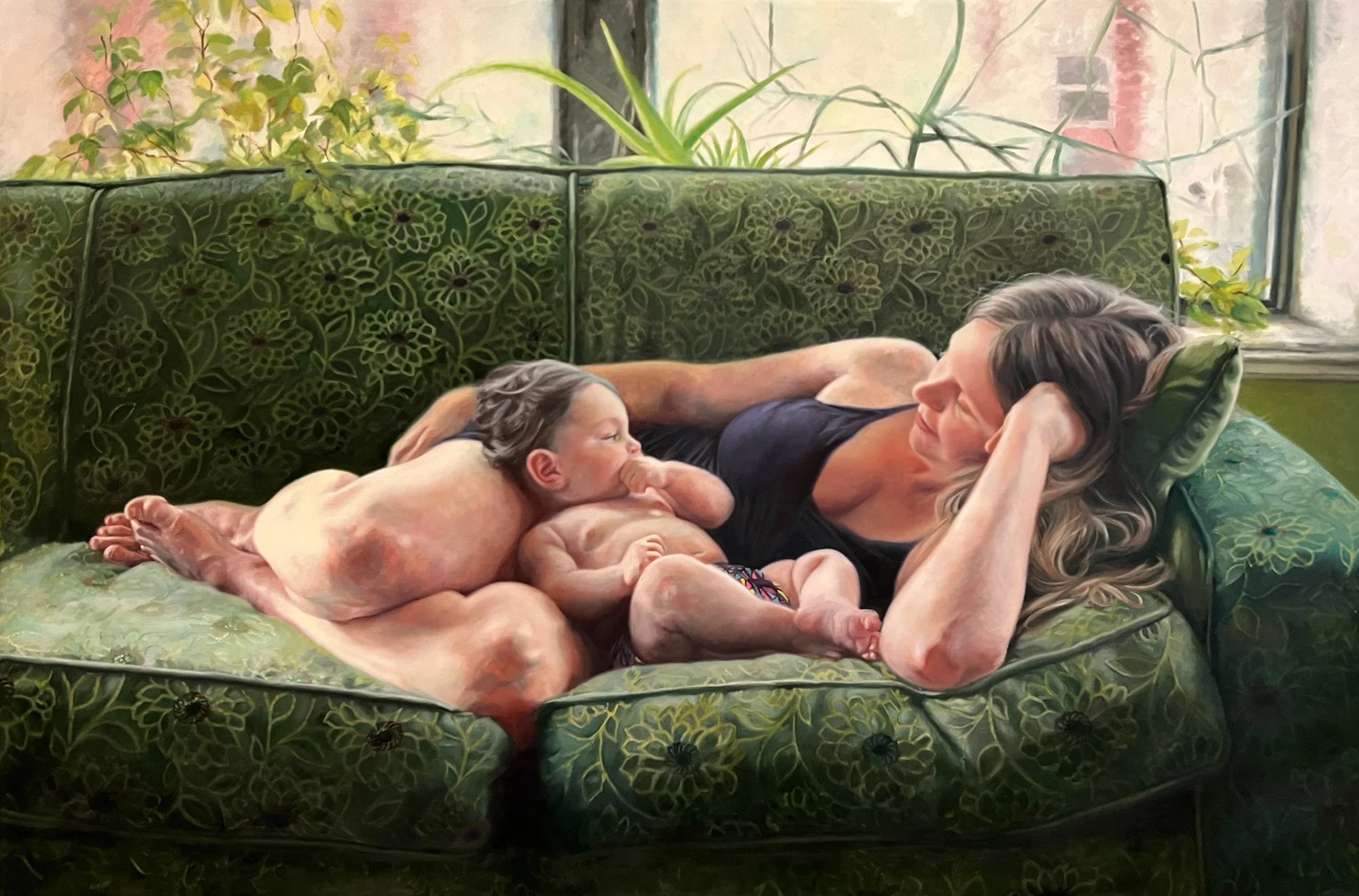 Angela and Hattie, 2022, Oil on linen, 35 x 66”