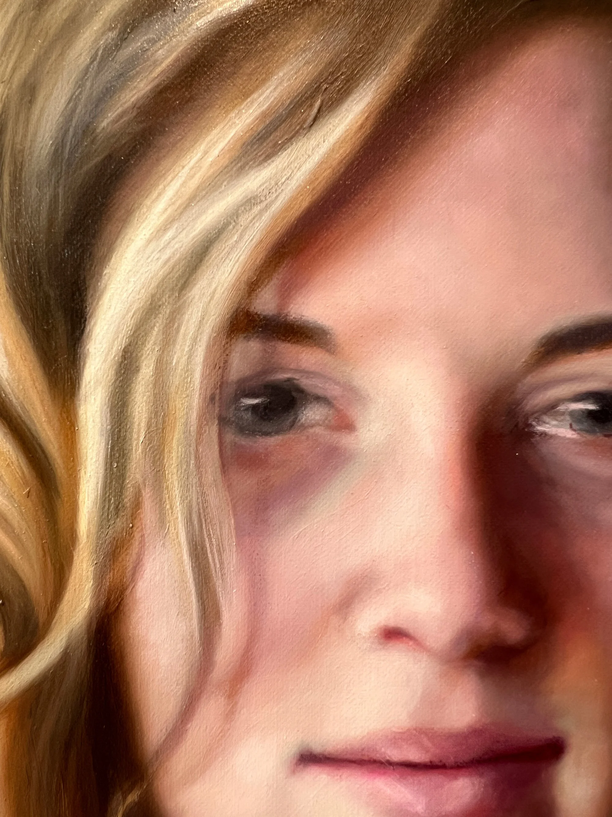 Mother and Child, 2026 (detail), Oil on linen, 66 x 35”