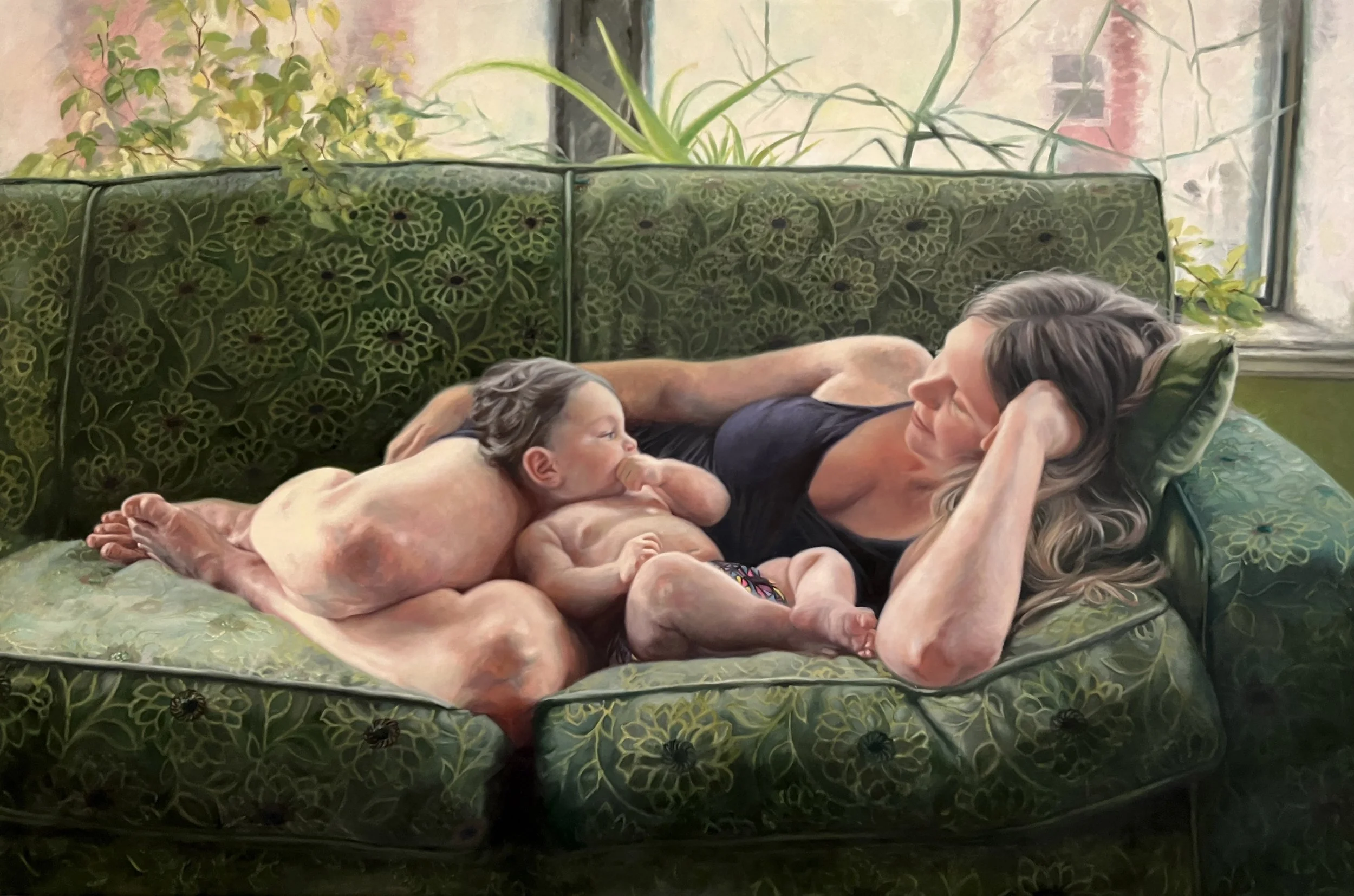 Angela & Hattie, oil on linen, 35x66"