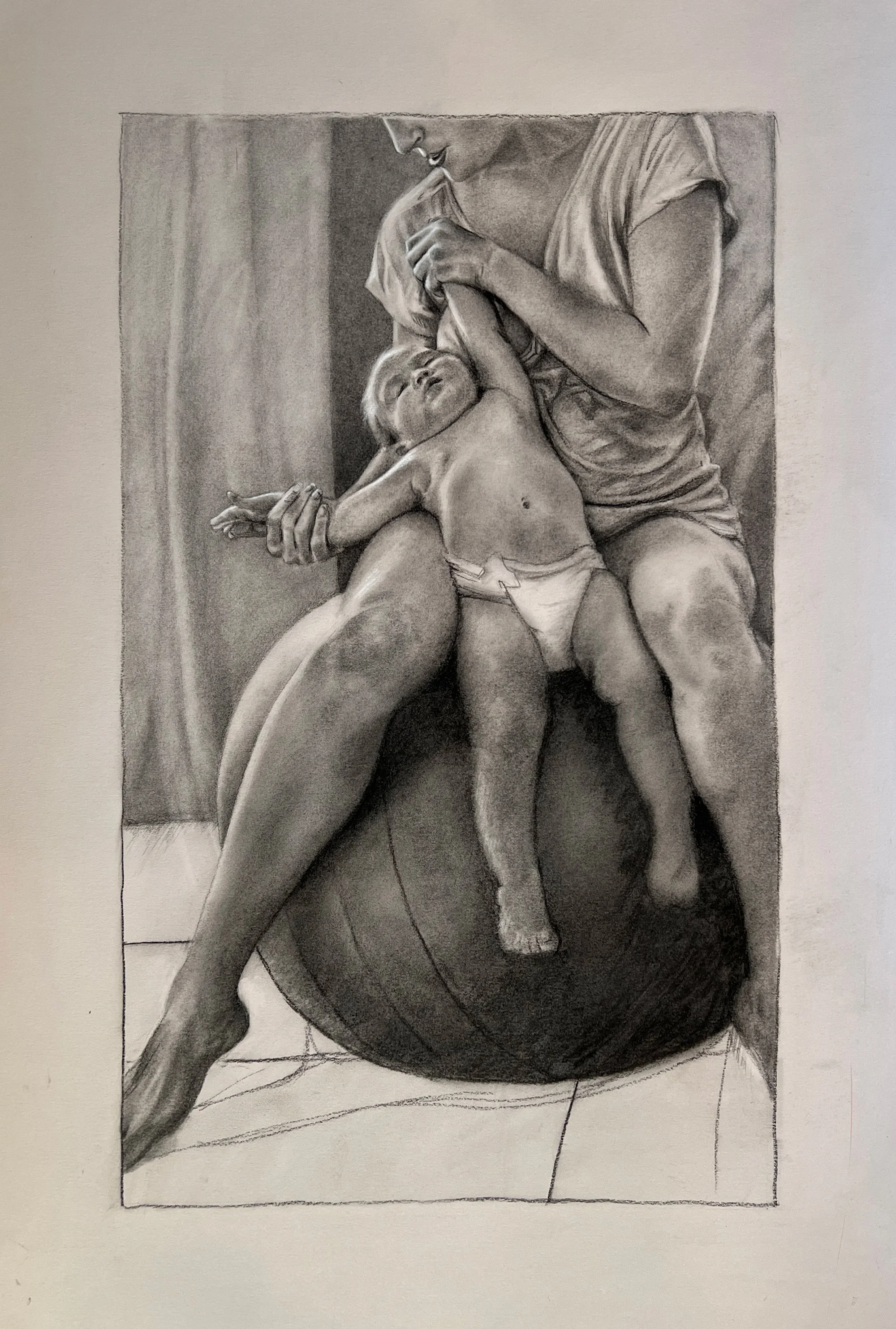 Morning, 2020, Charcoal on paper, 25 x 17”
