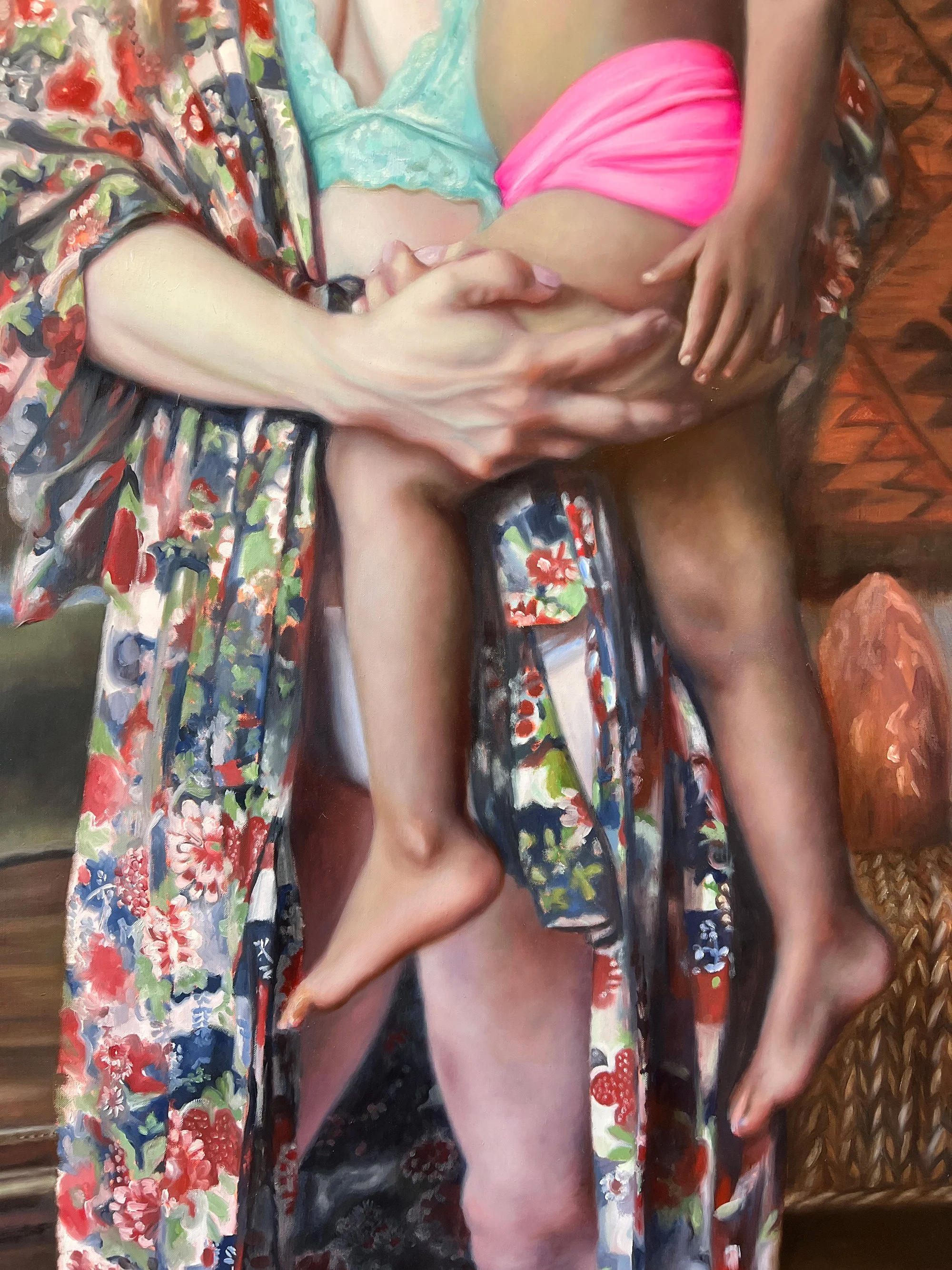 Mother and Child, 2026 (detail), Oil on linen, 66 x 35”