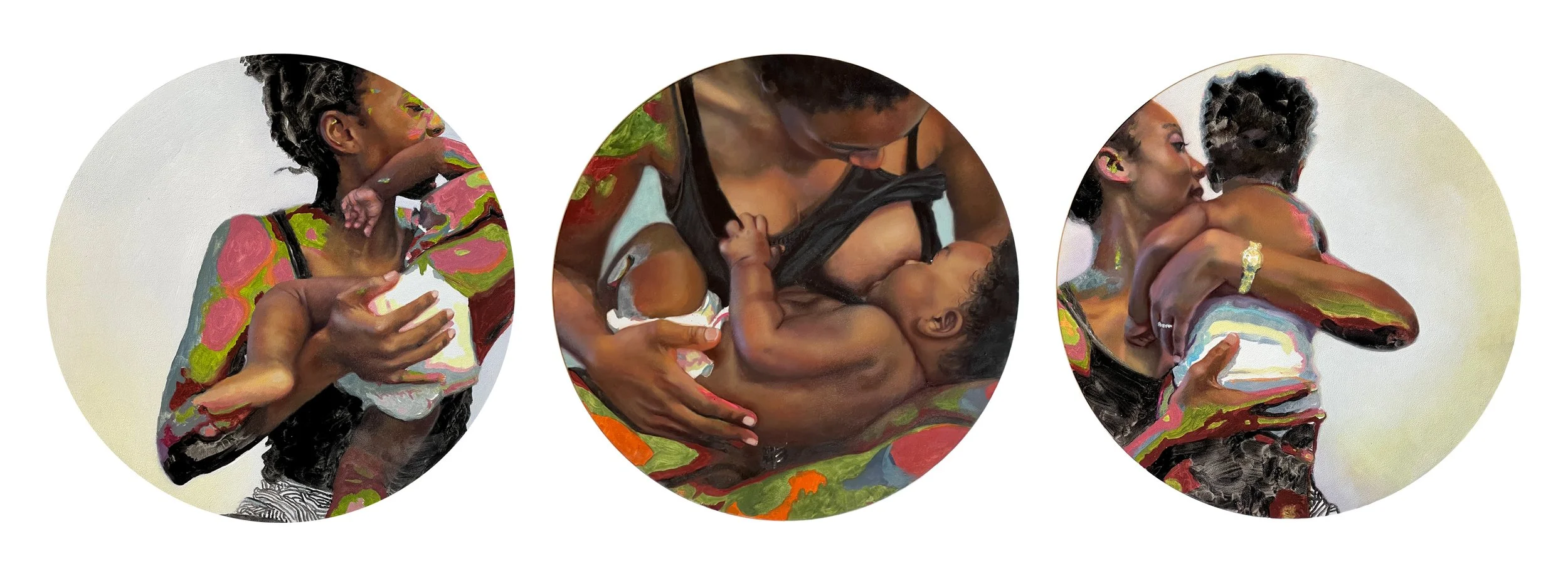 Terra and Orbitals (triptych) 12" tondos, oil on panel