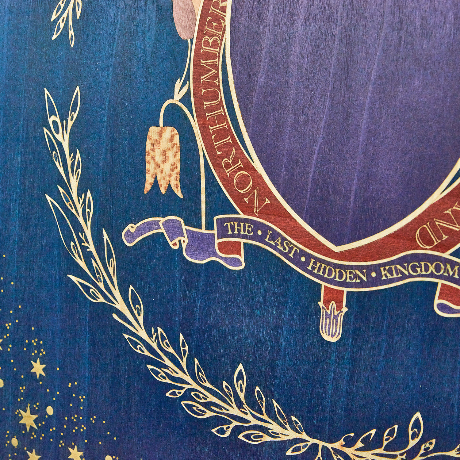 Northumberland crest wood inlay artwork detail