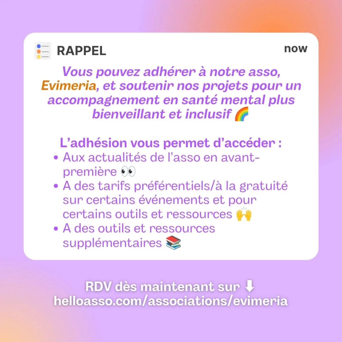 Les adh&eacute;sions d'Evimeria sont ouvertes ✨

Si les valeurs de l'asso et les projets que l'on porte font sens pour vous, n'h&eacute;sitez pas &agrave; prendre votre adh&eacute;sion annuelle, qui vous donnera certains avantages en + de soutenir no