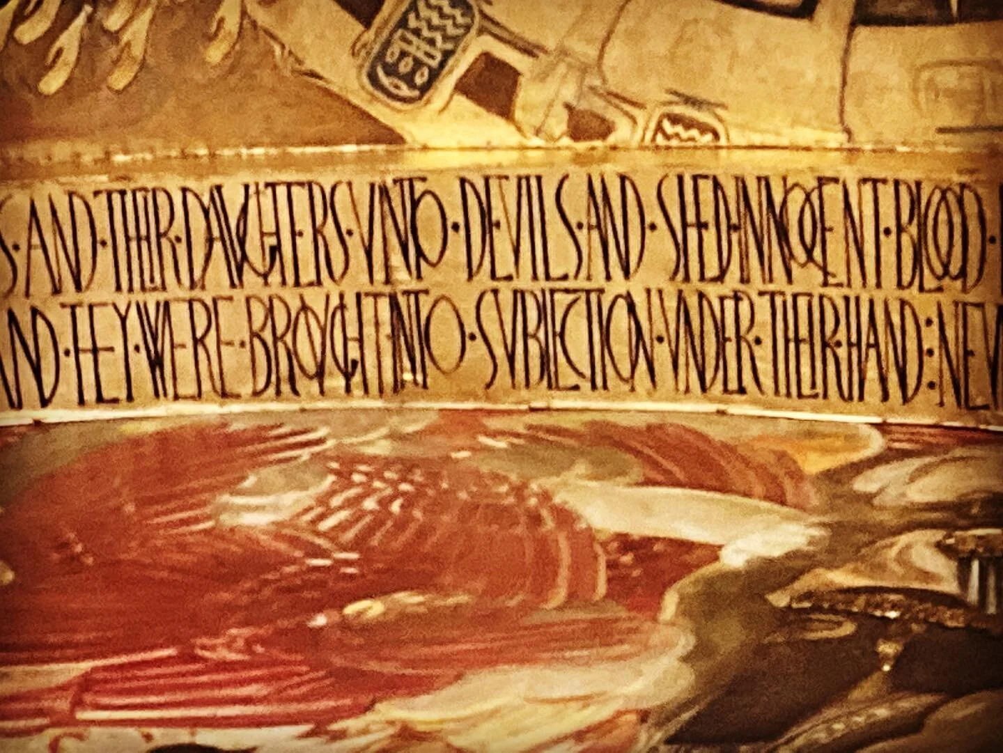 LOVED this unique and glorious compressed art nouveau(?) lettering on the fabulous John Singer Sargent murals in the Boston Public Library.. on our recent New England trip ..