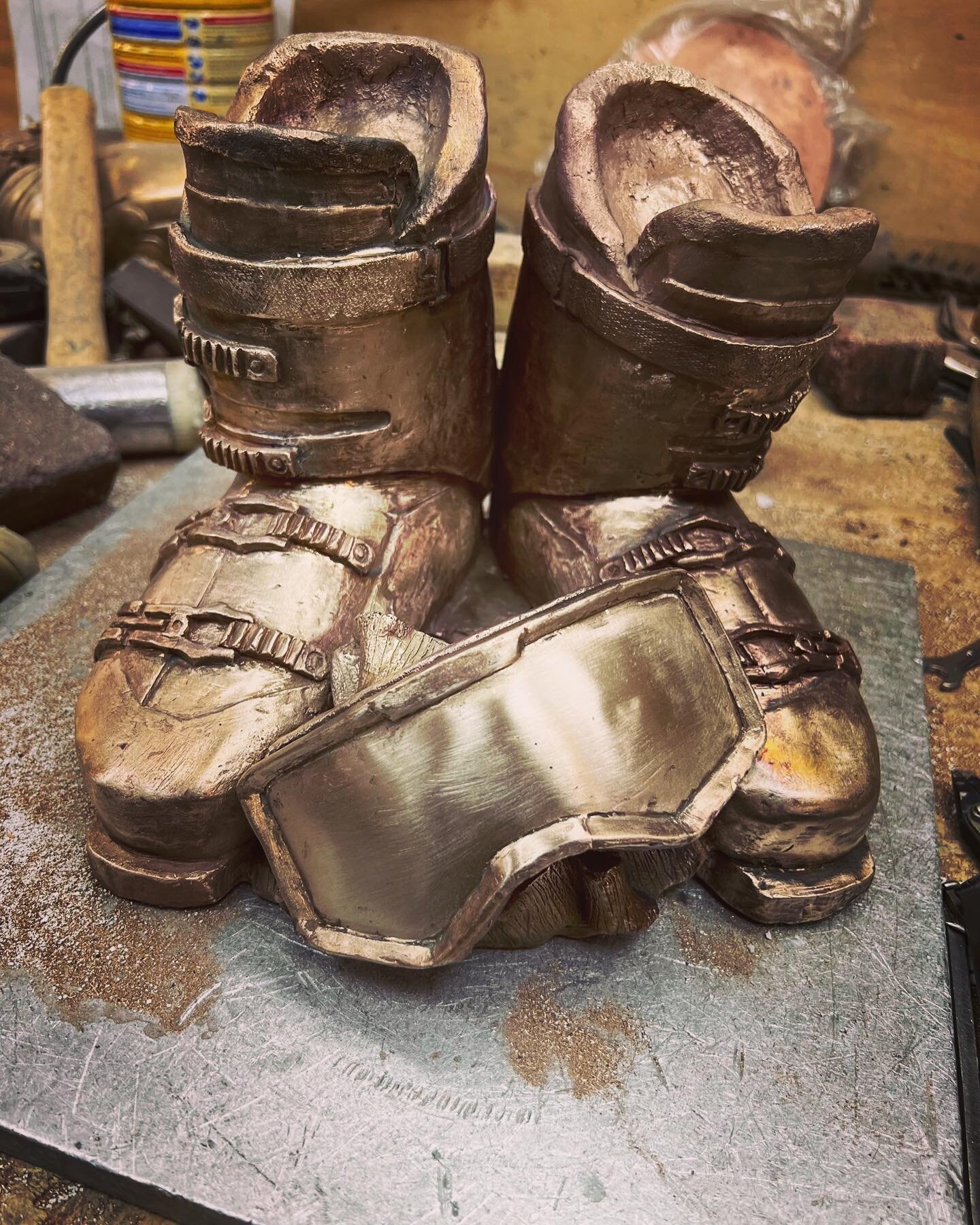 My ski boots memorial sculpture. - just been cast in bronze , before patination and finishing  by the wonderful guys at Sculpture Castings Basingstoke