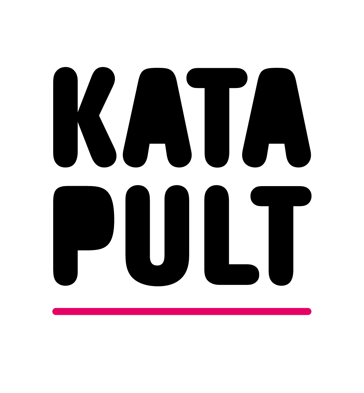 Logo met de tekst 'KATAPULT' in zwarte letters, met een roze streep eronder, op een witte achtergrond.