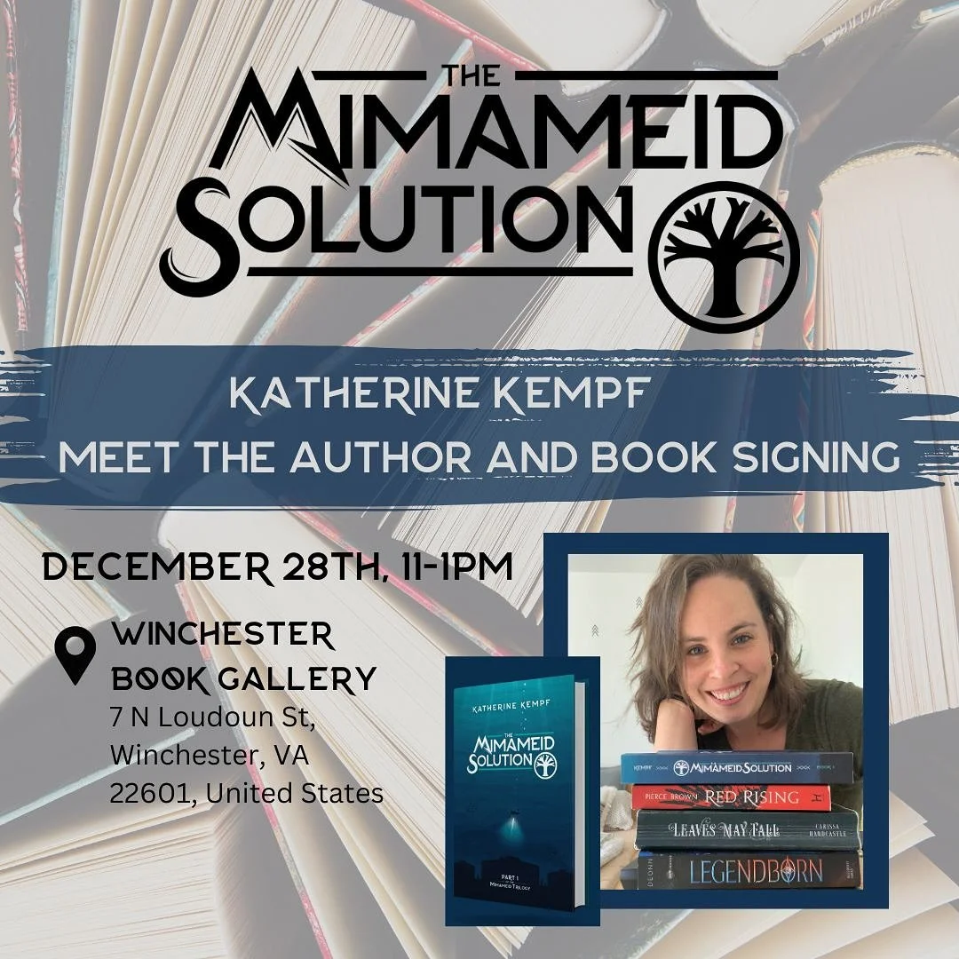 Pssst 😏 I&rsquo;m having ANOTHER author event when I&rsquo;m in Virginia over the holidays! 📚
🎄Come join us at the Winchester Book Gallery on the 28th of December from 11-1pm. Get a signed copy of The Mimameid Solution and maybe get a little post-