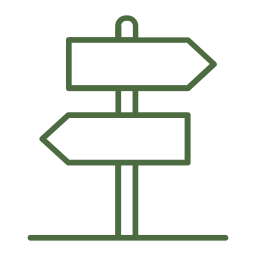 A minimalist illustration of a signpost with two blank directional signs, one pointing right and one pointing left, mounted on a single pole.