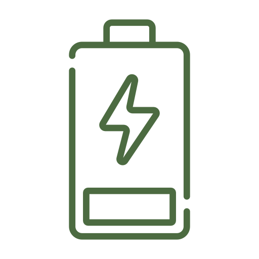 Outline of a smartphone battery with a lightning bolt symbol and a charging bar.