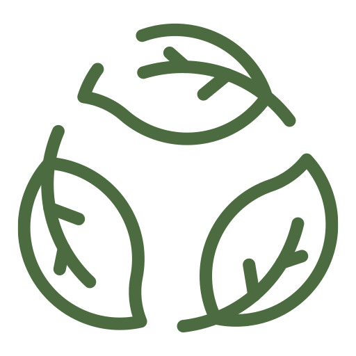 Three stylized green leaves arranged in a circular pattern.