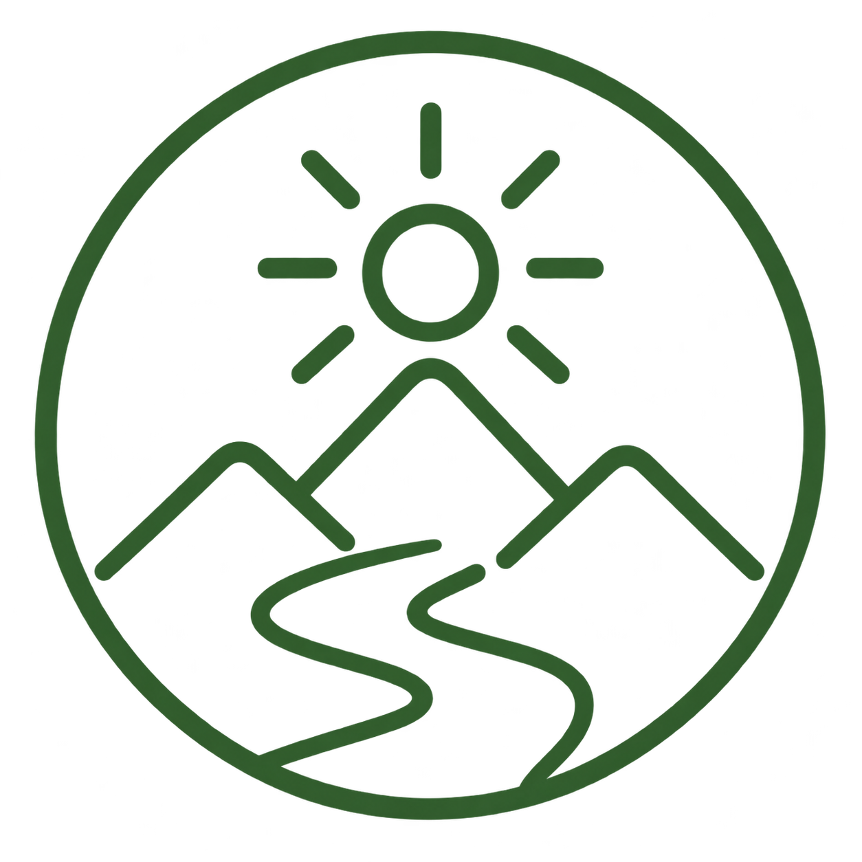 A black compass icon with green outlines and a single point indicating north.