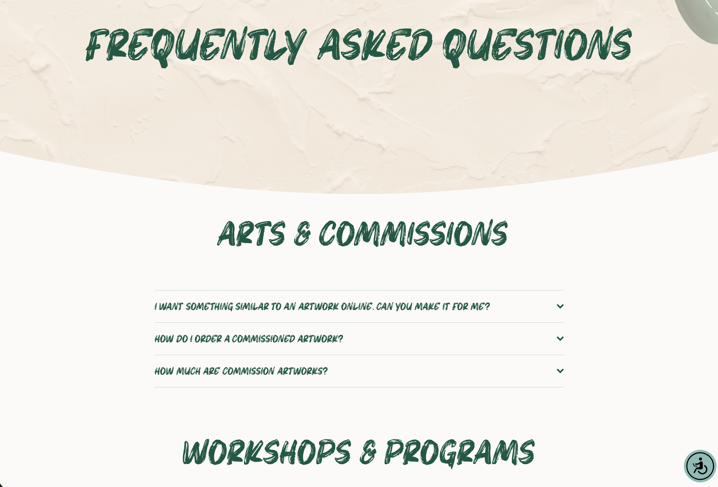 Morgan Charlie's website displaying the FAQ page