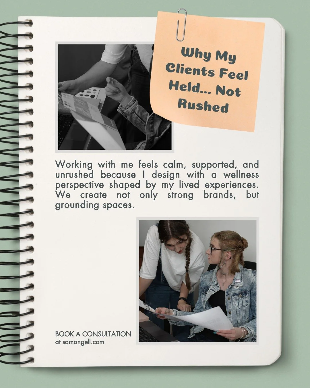 Design doesn&rsquo;t have to feel rushed, pressured, or overwhelming and in my studio, it never does.

Working with me is intentionally calm, supported, and unrushed, because my process is built around **wellness-first pacing** for both me *and* the 