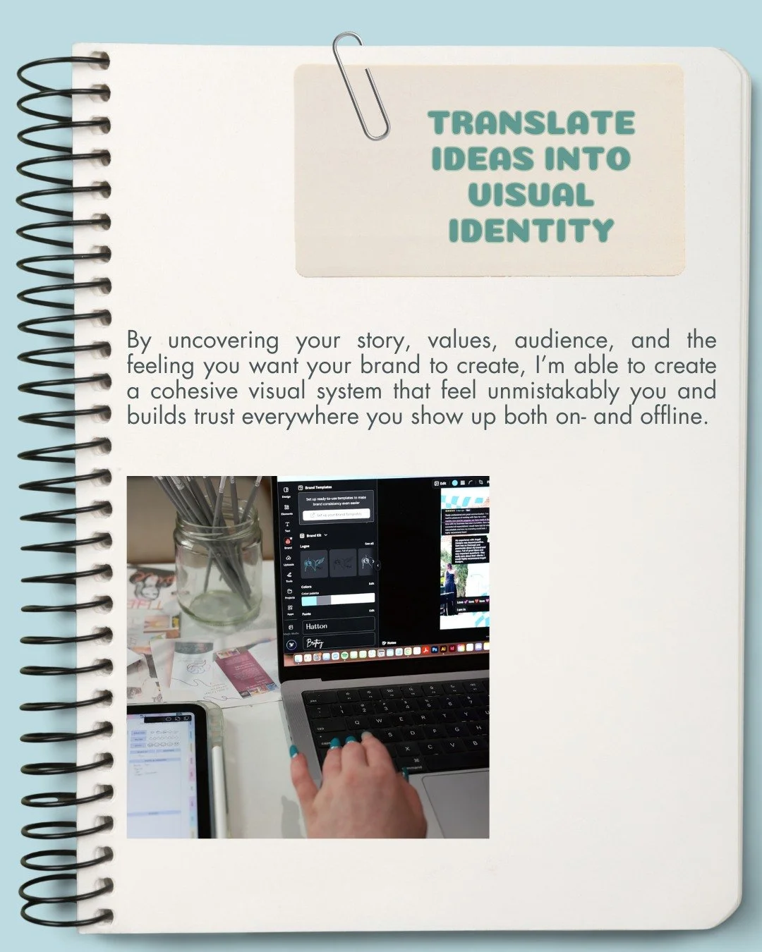 Most of my work starts long before I actually open a design file.

It starts with listening.

I&rsquo;m Sam, a branding and visual identity designer working with health and wellness businesses, and translating ideas into visual identity isn&rsquo;t a