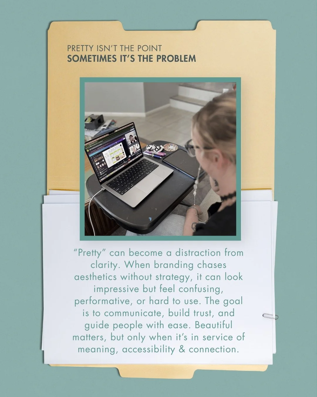 Pretty is NOT the point.

And sometimes&hellip; it&rsquo;s actually the problem.

I&rsquo;m Sam (they/them) a branding designer and strategist who helps health and wellness businesses create accessible and sustainable brands. Aesthetics without trust