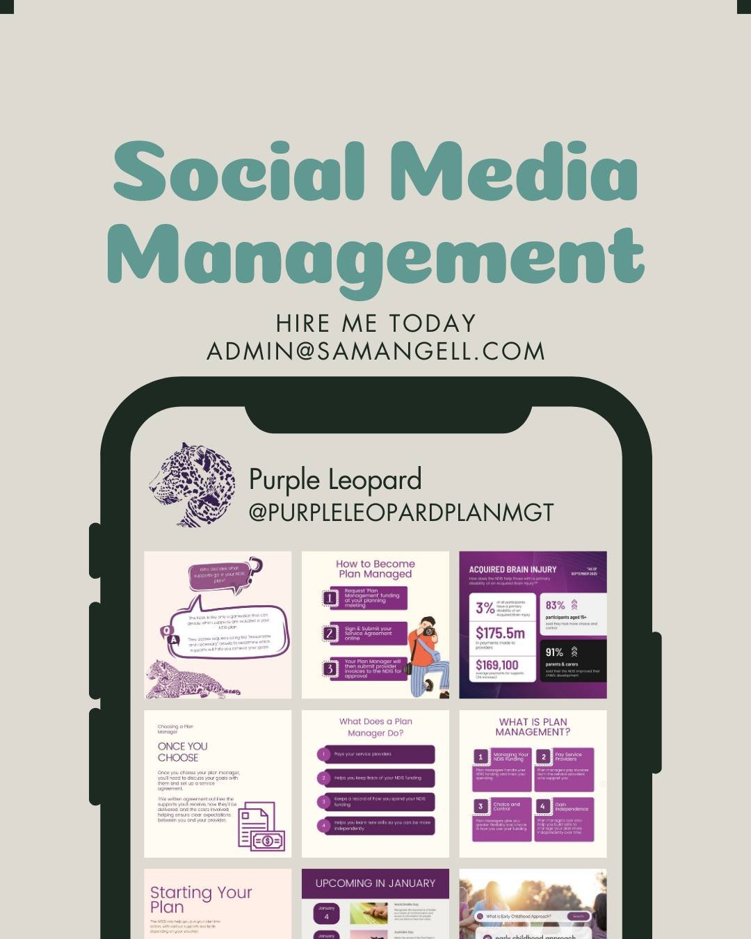 Social media management for health professionals looks very different to &ldquo;just posting more.&rdquo;

I&rsquo;m Sam (they/them), a brand designer and specialist working with health and wellness businesses to create accessible and sustainable bra