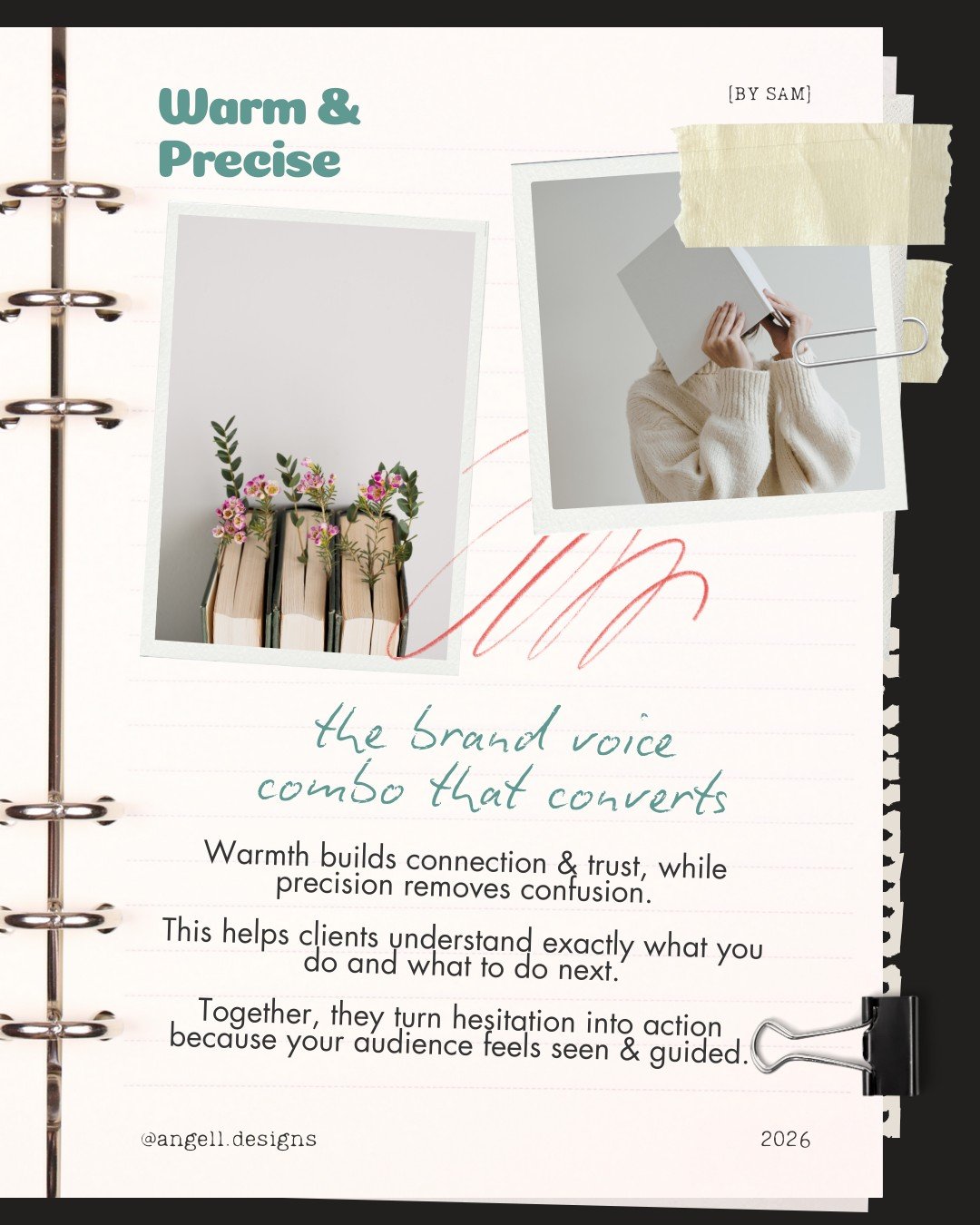 Warm and precise is the brand voice combination that actually converts.

I&rsquo;m Sam (they/them) a brand designer who works with health and wellness businesses to create accessible and sustainable brands. The balance between warmth and precision is