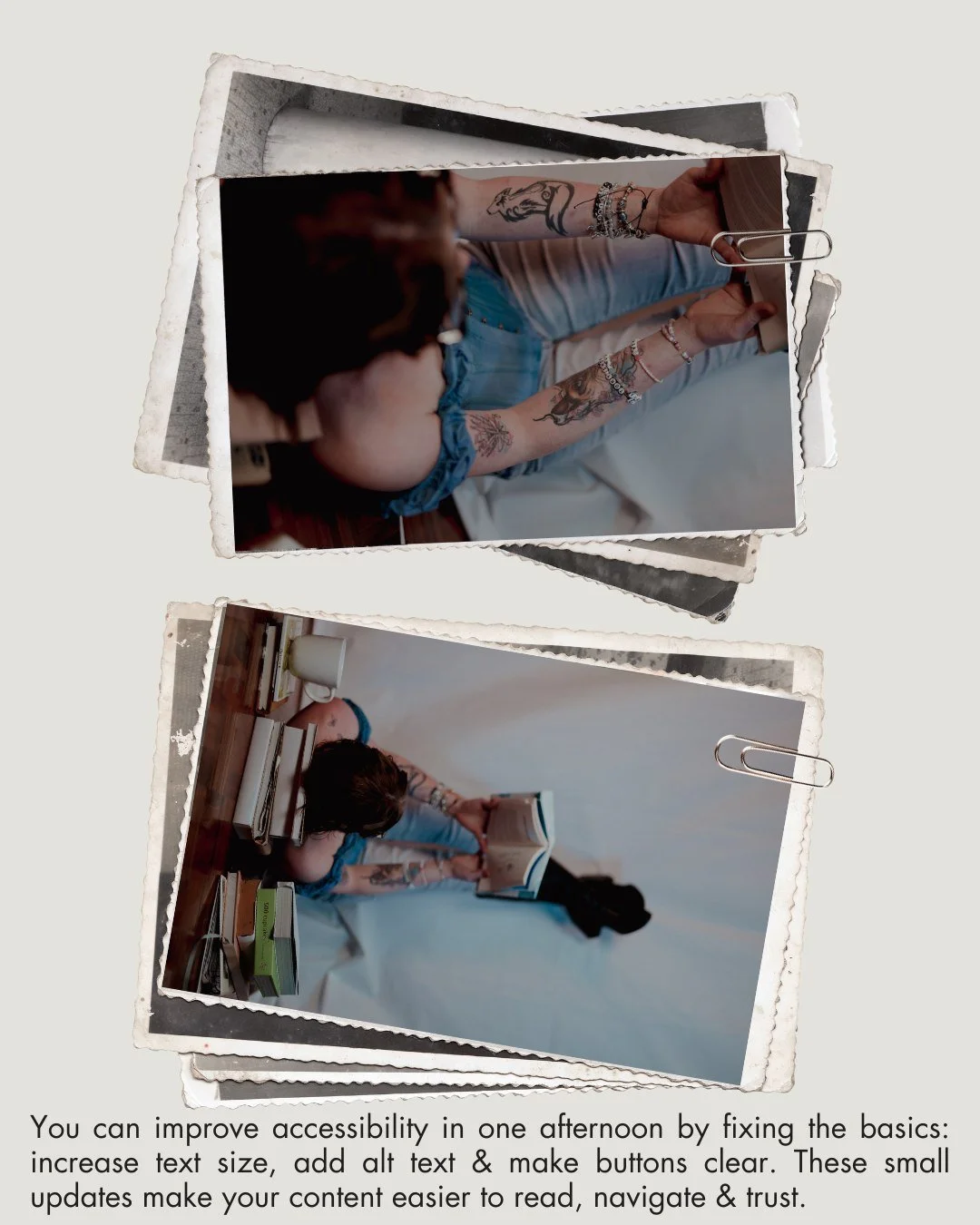 Accessibility doesn&rsquo;t have to be overwhelming. There are are a few accessibility basics you can fix on your website in one afternoon and they make a real difference.

I&rsquo;m Sam (they/them), a branding and website designer who works with hea