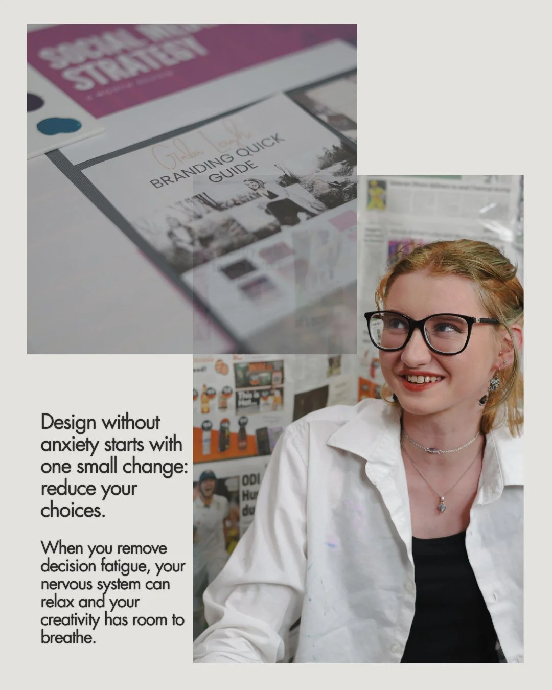 Design anxiety is absolutely a real phenomenon and it&rsquo;s not usually about talent. It&rsquo;s almost always about &ldquo;TOO MUCH.&rdquo;

I&rsquo;m Sam (they/them), a brand designer working with health and wellness businesses to create brands a