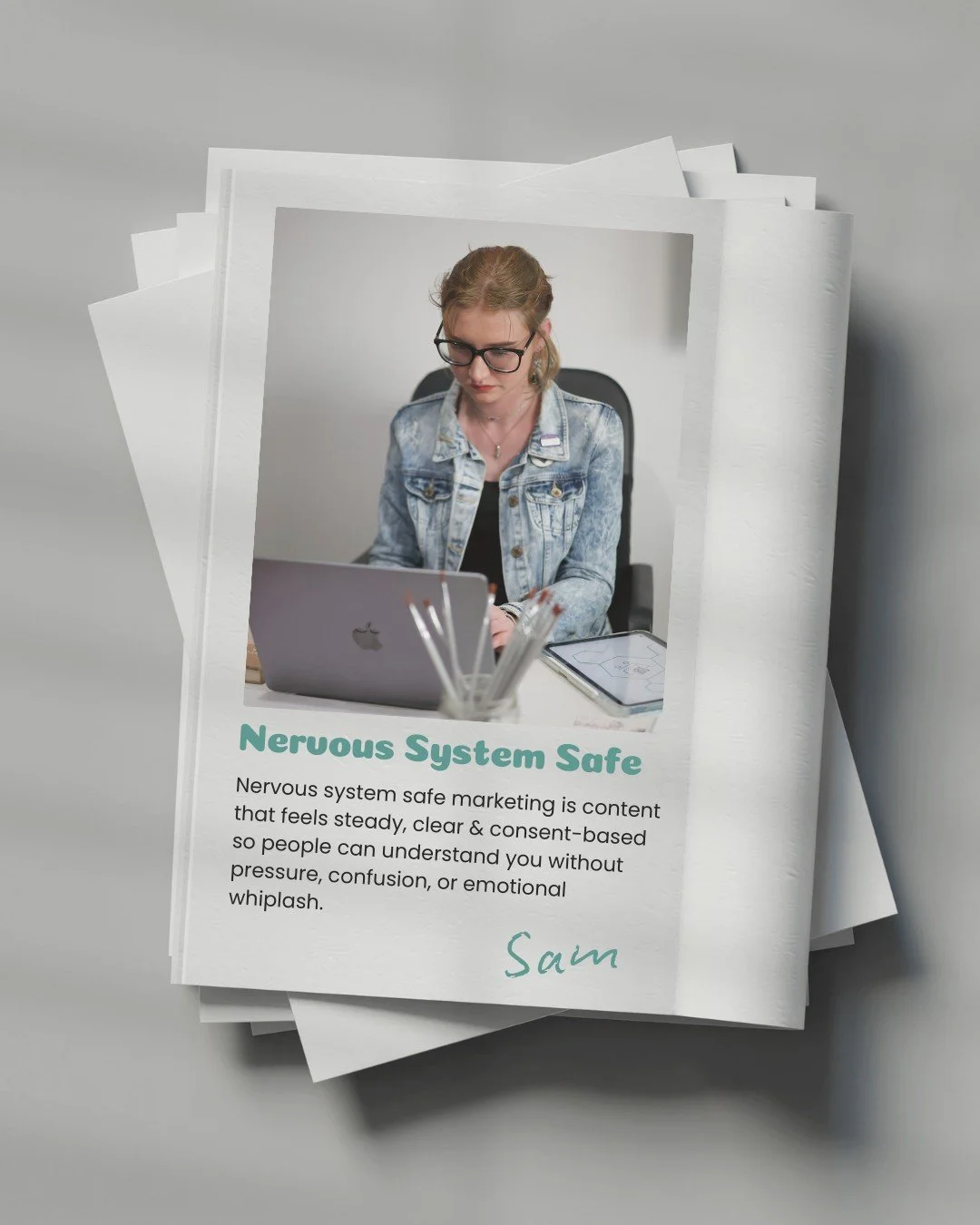 Content that supports nervous system safe marketing is the kind that makes people completely exhale, not brace for impact.

I&rsquo;m Sam (they/them) a branding specialist and graphic designer who creates social media content for health and wellness 