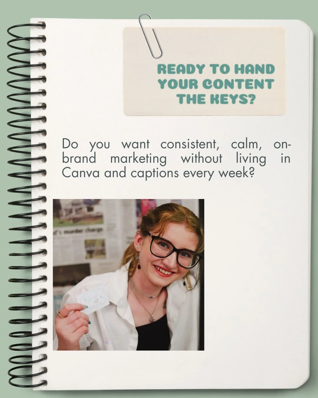 Ready to hand your content the keys?

Because if your socials are currently being run on a mix of good intentions, last-minute Canva sessions, and &ldquo;I&rsquo;ll post tomorrow&rdquo; (said daily)&hellip; you deserve a calmer system.

I&rsquo;m Sam