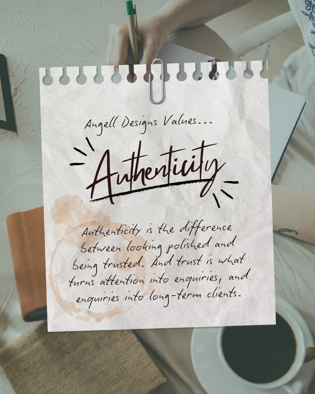 Authenticity is one of the core values here at Angell Designs. I (extremely personally) don't mean the "just be yourself" poster on that beige wall. I mean the real kind... the kind that's a little more brave, a little more messy, and hones