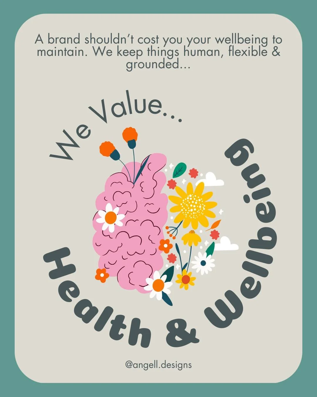 Another core value at Angell Designs is Health, because a brand shouldn&rsquo;t cost you your wellbeing to maintain.

I&rsquo;m Sam (they/them) and I&rsquo;m a branding specialist and graphic designer here at Angell Designs who helps health and welln