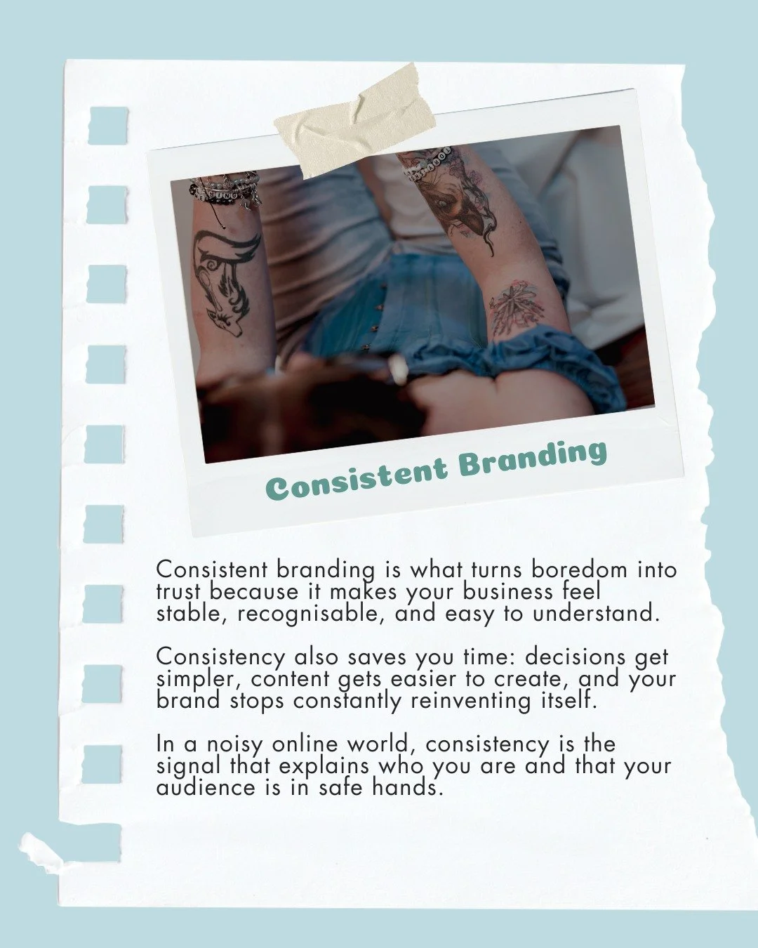 Consistent branding is what turns &ldquo;boredom&rdquo; into trust. Not because your brand should be bland but because familiarity is calming. When your business looks and sounds the same across your website, socials, emails, and other marketing mate