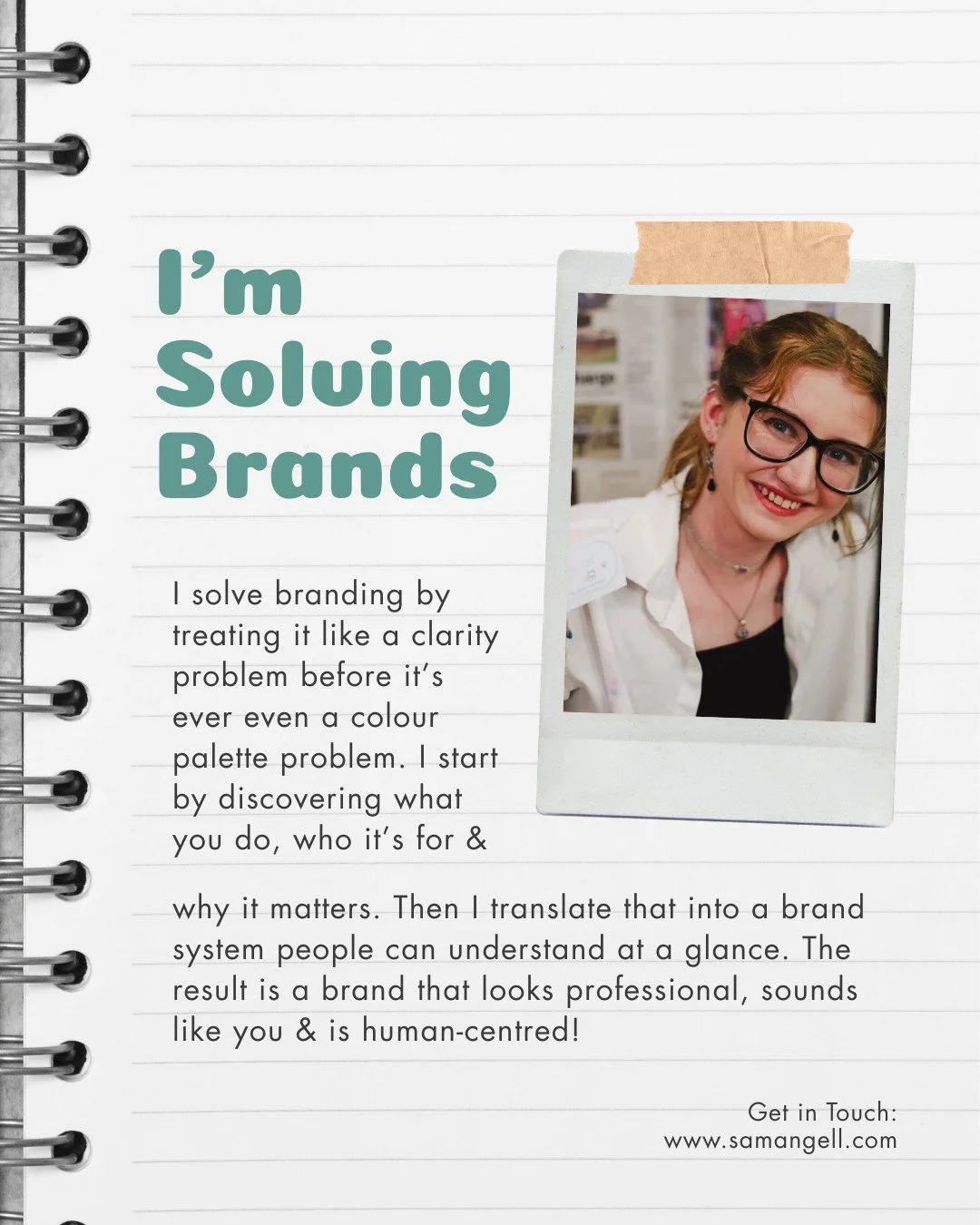 I solve branding by treating it like a clarity problem before it&rsquo;s ever a colour palette problem.

I&rsquo;m Sam (they/them), a branding specialist and creative director here at Angell Designs. This is the heart of how I work with health and we